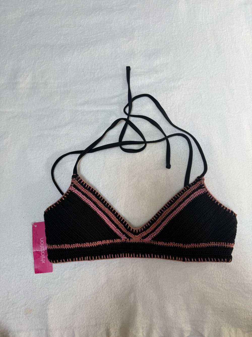 Xhilaration Black and Pink Crochet Bandeau Bikini Top Size M